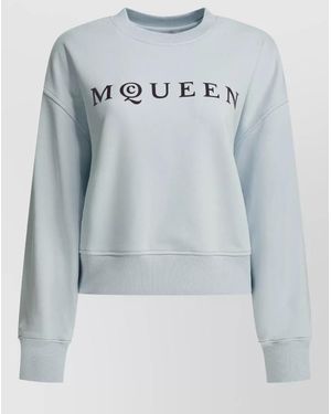 McQueen Crew Neck Sweatshirt Long Sleeves Ribbed Trims - Blue