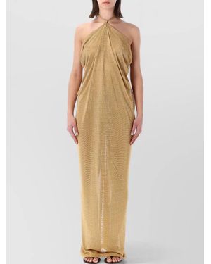 Alberta Ferretti Long Evening Dress Lurex Halter Neck - Natural