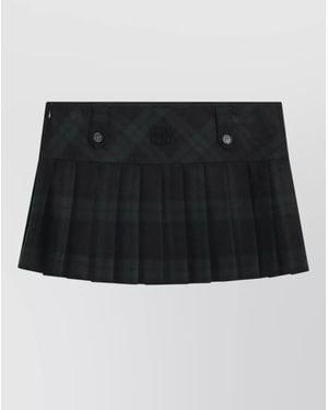 Miu Miu Belt Loop Skirt Button Detail Pleated - Black