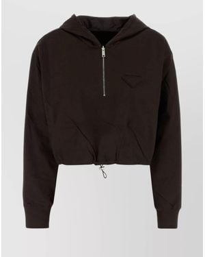 Prada Reversible Drawstring Hem Cotton Sweatshirt - Black