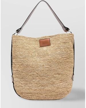 Isabel Marant Raffia Shoulder Bag Leather Trim - Natural