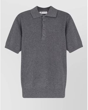 Brunello Cucinelli Polo Shirt Ribbed Texture Short Sleeves Collar - Grey