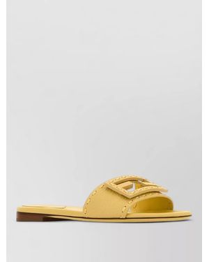 Fendi Leather Baguette Sandals Flat Sole Studded - Yellow