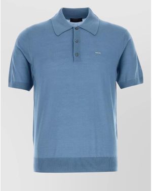 Prada Wool Shirt Polo Collar Ribbed Hem - Blue
