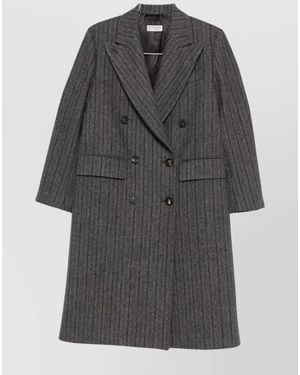 Alberto Biani Striped Wool Double-Breasted Coat - Grey