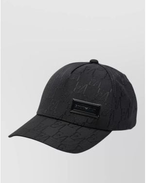 Emporio Armani Logo Baseball Cap Curved Brim Textured Fabric - Black
