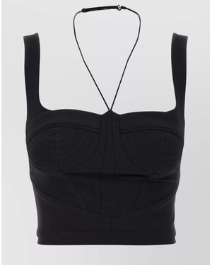 Nensi Dojaka Halter Strap Cropped Top With Structured Cups - Gray