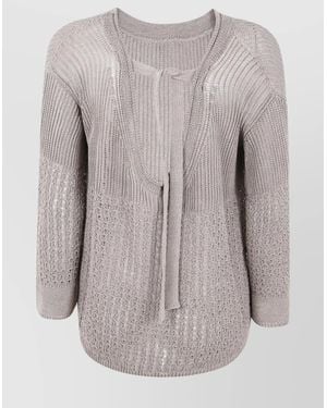 Max Mara Cotton Sweater With Sheer Panels And Tie Detail - Gray