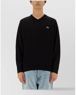 Lacoste Logo Knit Jumper V-Neck - Black