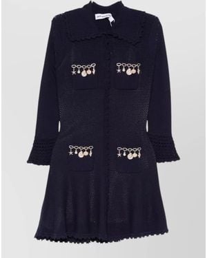 Self-Portrait Crochet Dress Charm Detail Pointelle Knit - Blue
