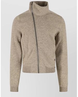 Rick Owens High Collar Casual Jacket Long Sleeves - Natural