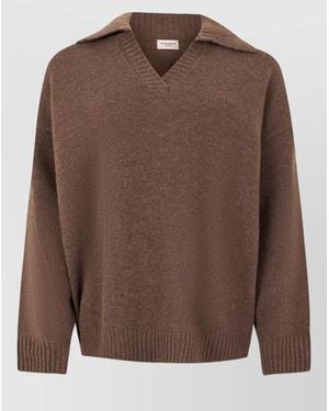 Weekend by Maxmara Virgin Wool V-Neck Long-Sleeve Sweater - Brown