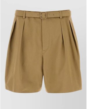Saint Laurent Drill Bermuda Shorts Pleated Front Belt Loops - Natural