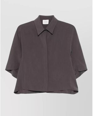 Alysi Boxy Collared Shirt Short Sleeves Straight Hem - Gray