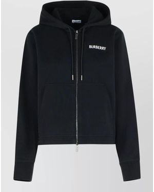 Burberry Harper Cotton Hooded Sweatshirt Front Pockets - Black