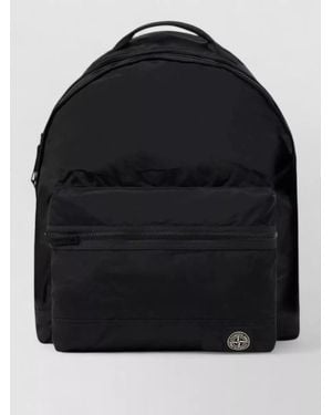 Stone Island Backpack Adjustable Straps Front Zip Pocket Handle - Black