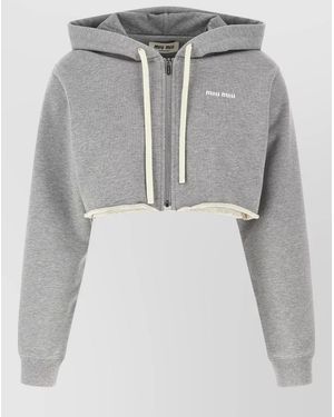 Miu Miu Cotton Gauze Cropped Hoodie Long Sleeves - Grey