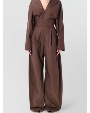 Thelatest Drew Jumpsuit Deep Neckline Wide Leg - Brown