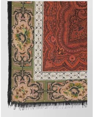 Pierre Louis Mascia Paisley Print Silk Scarf Floral Border - Multicolor