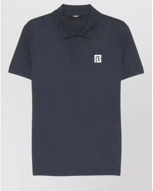 Balmain Cotton Knit Shirt Short Sleeves Polo Collar - Blue