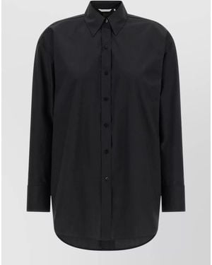 Xacus Scarlet Shirt Curved Hem Long Sleeve Design - Black