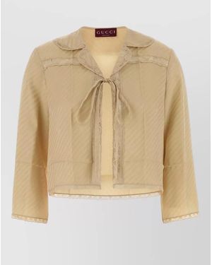 Gucci Silk Blouse Cropped Bow Detail Lace - Natural