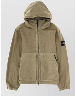 Stone Island Hooded Regular Jacket Elastic Cuffs Pockets - Green
