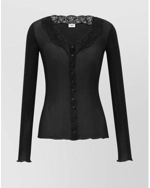 Saint Laurent Silk Lace Cardigan Ribbed Texture - Black