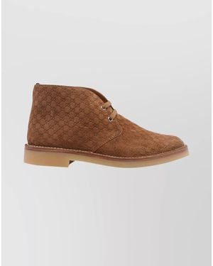 Gucci Suede Leather Logo-Print Ankle Boots - Brown