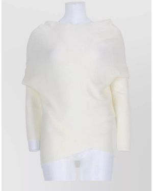 P.A.R.O.S.H. Wool Top Asymmetric Draped Long Sleeves - White