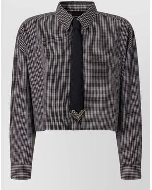Pinko Carlina Checkered Cropped Jacket Collared Long Sleeves - Gray