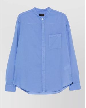 Emporio Armani Cotton Shirt Mandarin Collar Long Sleeves - Blue