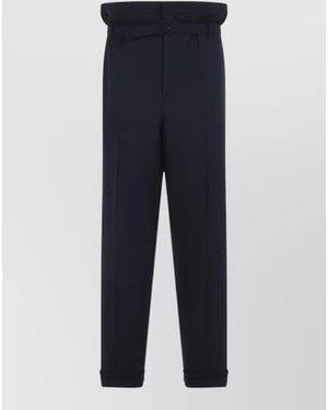 Saint Laurent Tailored Trousers Belted Waist Cuffed Hem Pleats - Blue