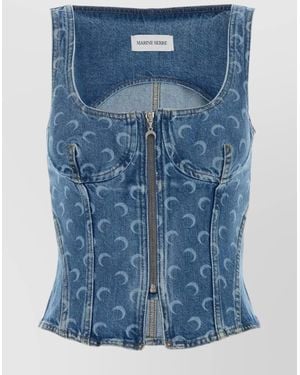 Marine Serre Moon Denim Bustier Top - Blue