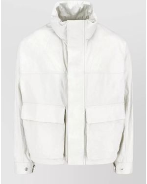 Lemaire High Collar Coat Large Front Pockets - White