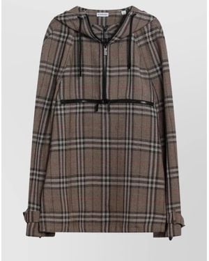 Burberry Silk Blend Check Half Zip Jacket - Grey