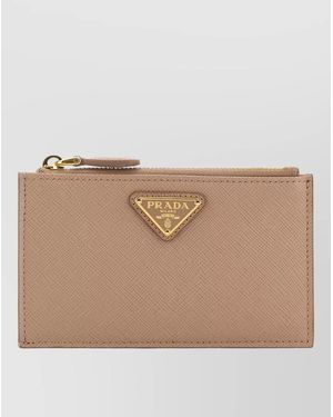 Prada Leather Card Holder Tone Hardware - Natural