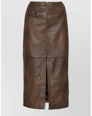 ROTATE BIRGER CHRISTENSEN High Waist Leather Midi Pencil Skirt - Brown