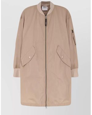 Aspesi Nylon Bomber Jacket Ribbed Cuffs Hem - Natural