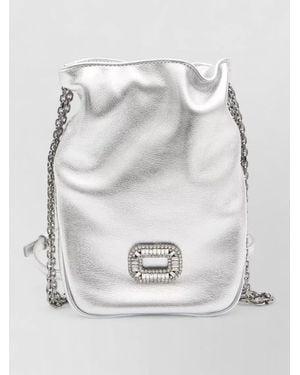 Roger Vivier Metallic Leather Nano Pilgrim Crossbody Bag - Grey