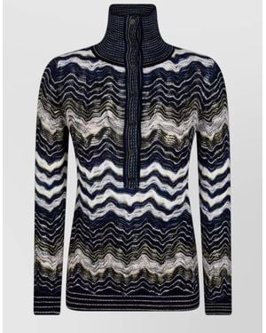 Missoni Zigzag Knit Long Sleeve Mock Neck Top - Blue