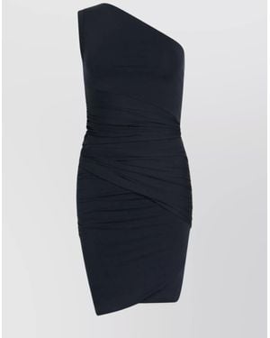 Patou Cotton Asymmetric Gathered One-Shoulder Mini Dress - Blue
