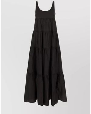 Michael Kors Cotton Stretch Dress Tiered Scoop Neckline - Black