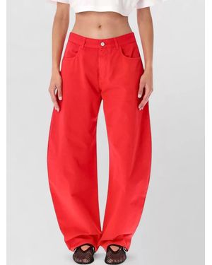 Alaïa High Waist Wide Leg Denim Pants - Red