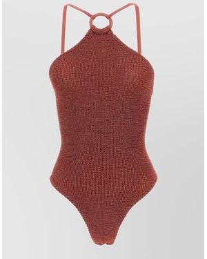 Hunza G Crinkle Halterneck One-Piece Swimsuit - Red