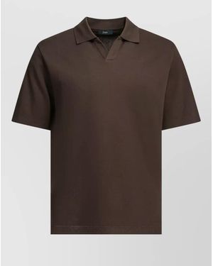 Herno Polo Shirt Collar Ribbed Cuffs Short Sleeves - Brown