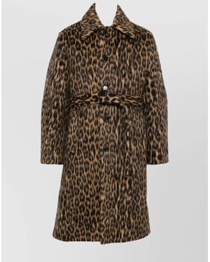 Lanvin Long Animal Print Coat With Belted Waist - Brown