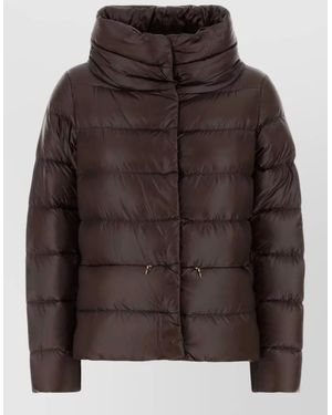 Herno Nylon Cropped Down Jacket High Collar - Brown