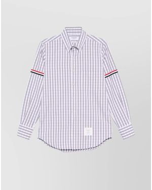 Thom Browne Gingham Check Cotton Straight-Fit Long-Sleeve Shirt - Purple