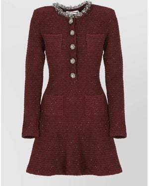 Self-Portrait Embellished Long-Sleeve Mini Dress - Purple
